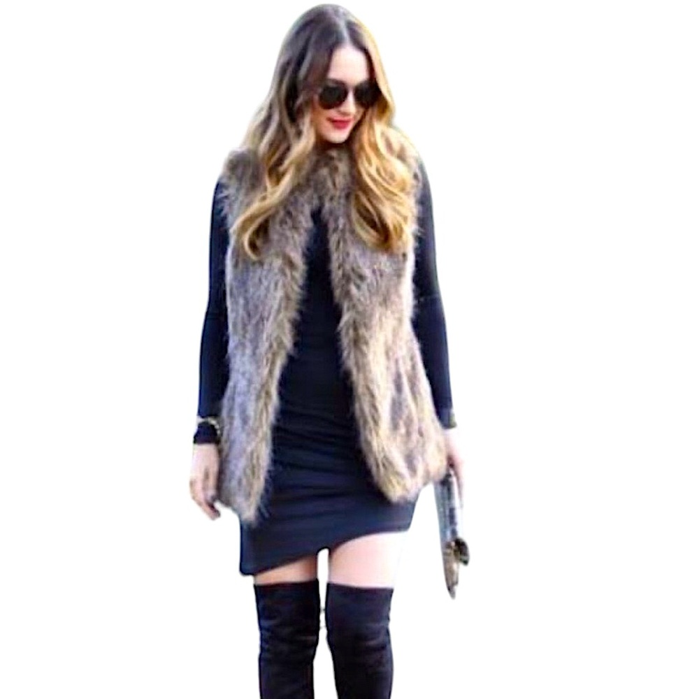 RACHEL ZOE: Faux Fur Open Front Vest -Size Large